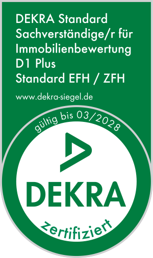 DEKRA-Siegel: Sachverständige/r für Immobilienbewertung D1 Plus, Ein- und Zweifamilienhäuser, gültig bis 03/2028