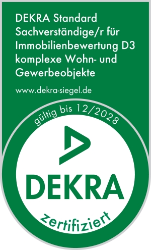 DEKRA-Siegel: Sachverständige/r für Immobilienbewertung D3, komplexe Wohn- und Gewerbeobjekte, gültig bis 12/2028