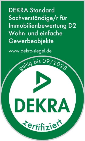 DEKRA-Zertifikat für Immobilienbewertung, gültig bis 09/2028.